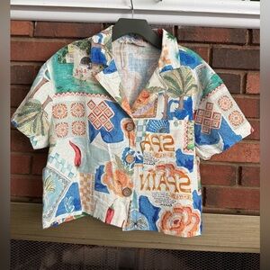 Bellambia Linen & Cotton Short Sleeve Button-Up Shirt Large ( made in Italy)